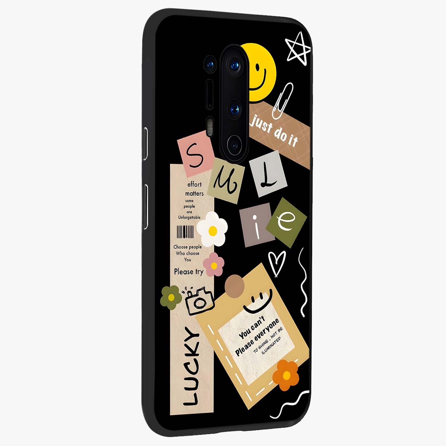 Lucky Aesthetic Collage Glass Case upright view showcasing vibrant collage artwork with youthful aesthetic theme.