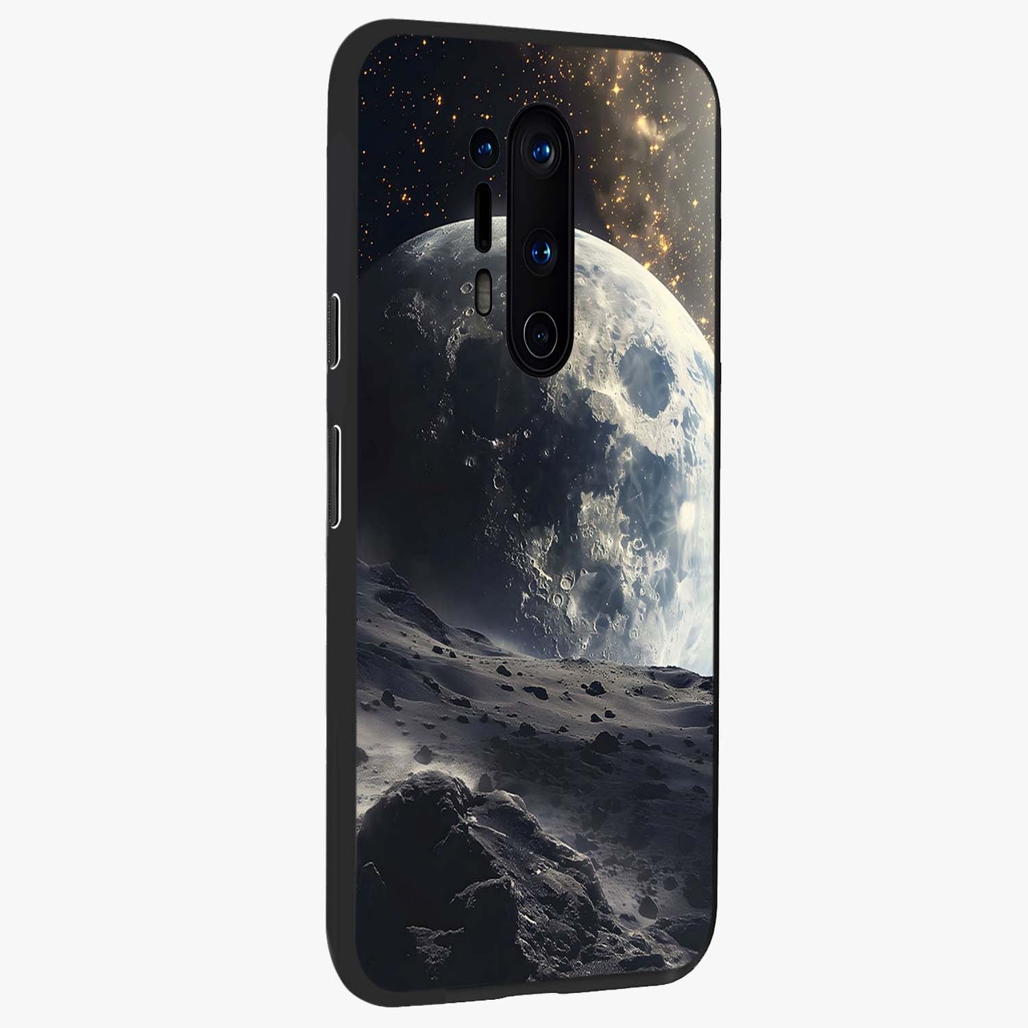 Lunar Horizon Glow Glass Case upright view showcasing radiant lunar artwork with calm cosmic theme.