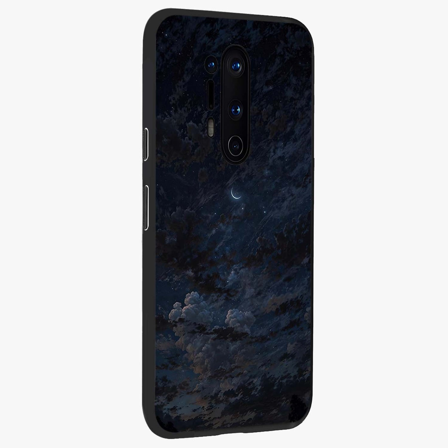 Lunar Veil Silence Glass Case upright view showcasing calm moon themed artwork with serene night atmosphere.