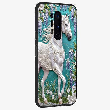 Majestic Floral Stallion Glass Case upright view showcasing dramatic horse artwork with decorative floral theme.