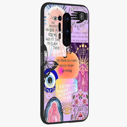 Manifestation Collage Glass Case upright view showcasing artistic manifestation themed artwork with creative style.