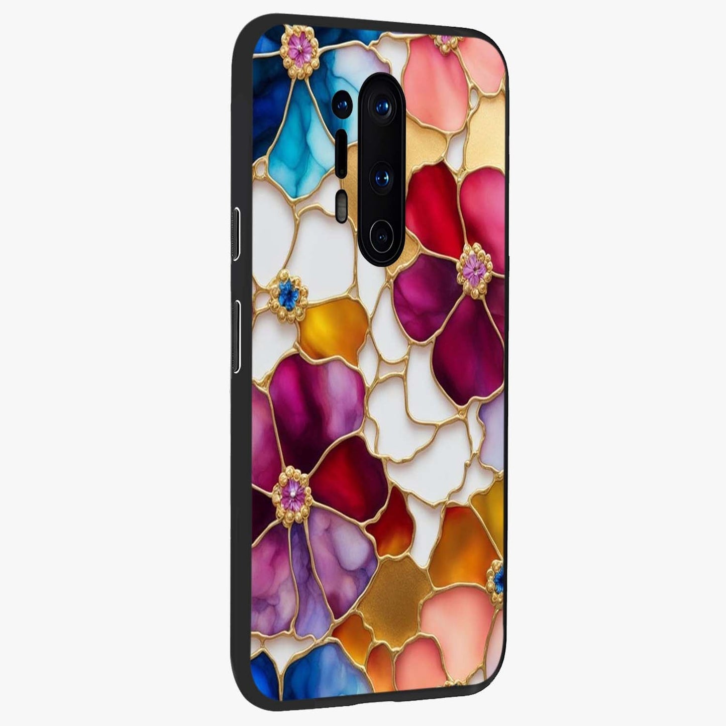 Marble Flower Pattern Glass Case upright view showcasing decorative marble flower artwork with refined style.