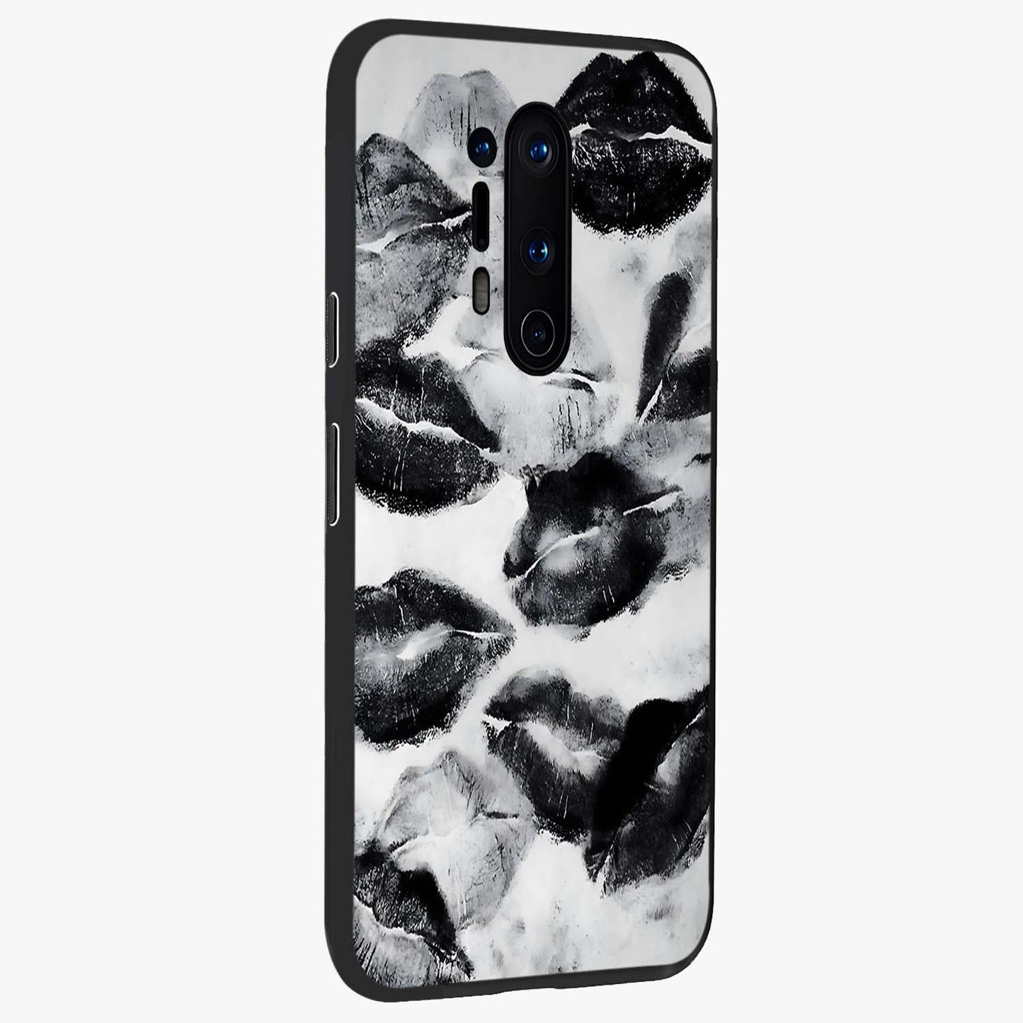 Midnight Kiss Marks Glass Case upright view showcasing stylish kiss mark artwork with trendy romantic theme.