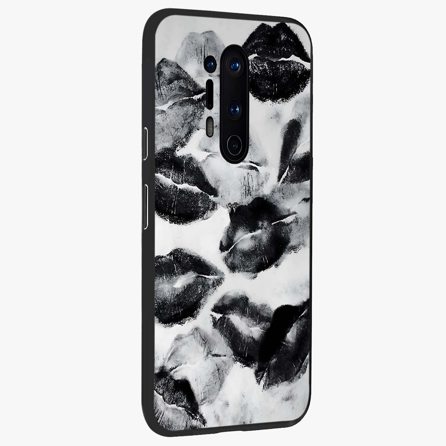 Midnight Kiss Marks Glass Case upright view showcasing stylish kiss mark artwork with trendy romantic theme.