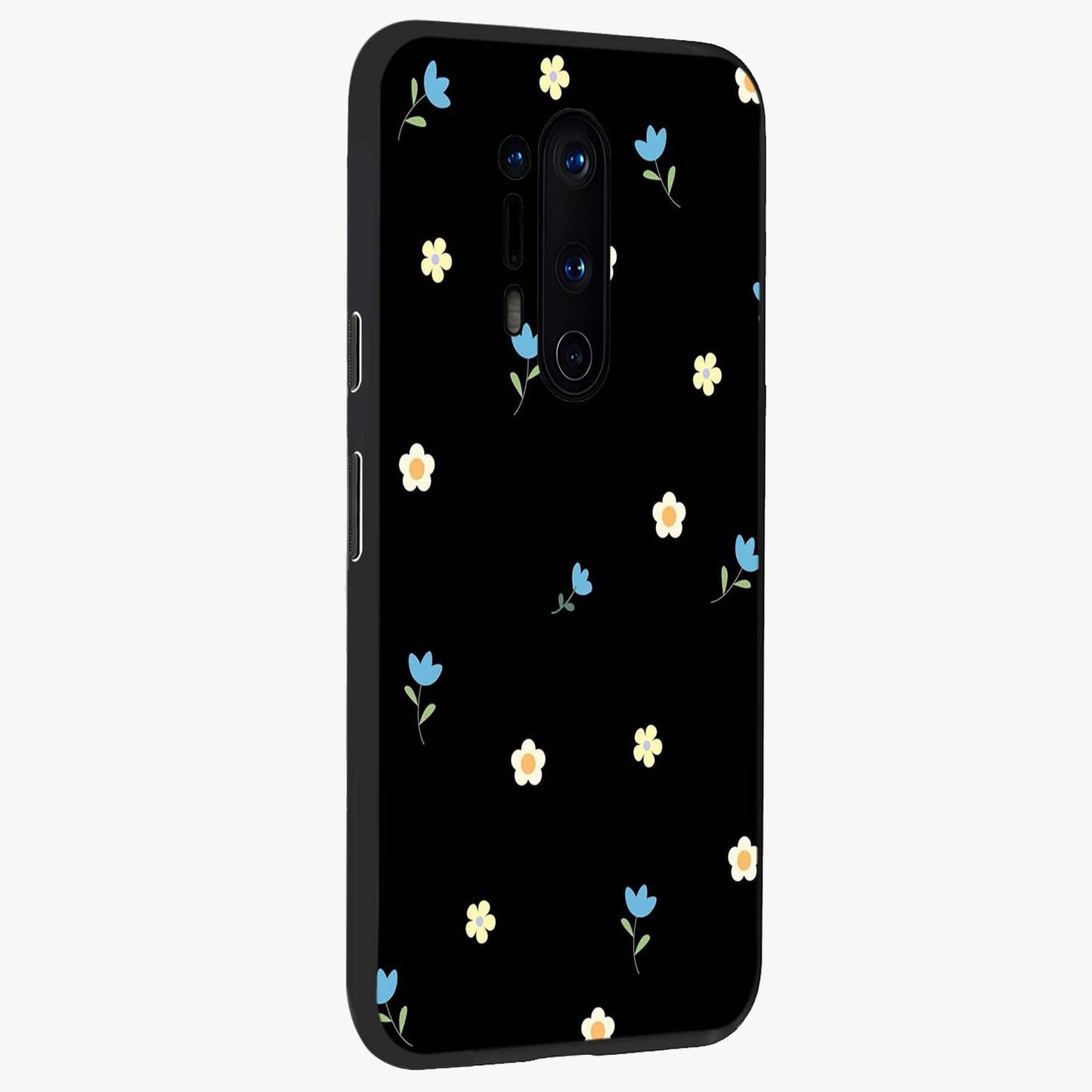 Minimal Petal Whispers Glass Case upright view showcasing elegant floral artwork with modern minimalist style.