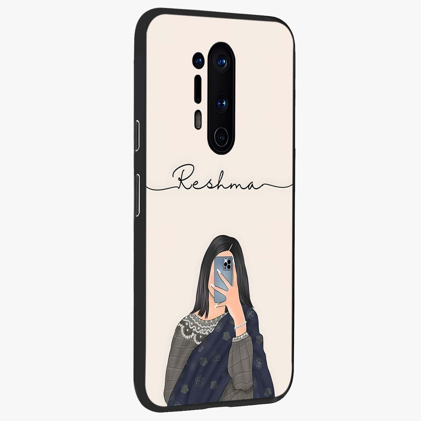 Mirror Mood Muse With Custom Name Glass Case upright view showcasing artistic mirror themed artwork with personalized aesthetic.