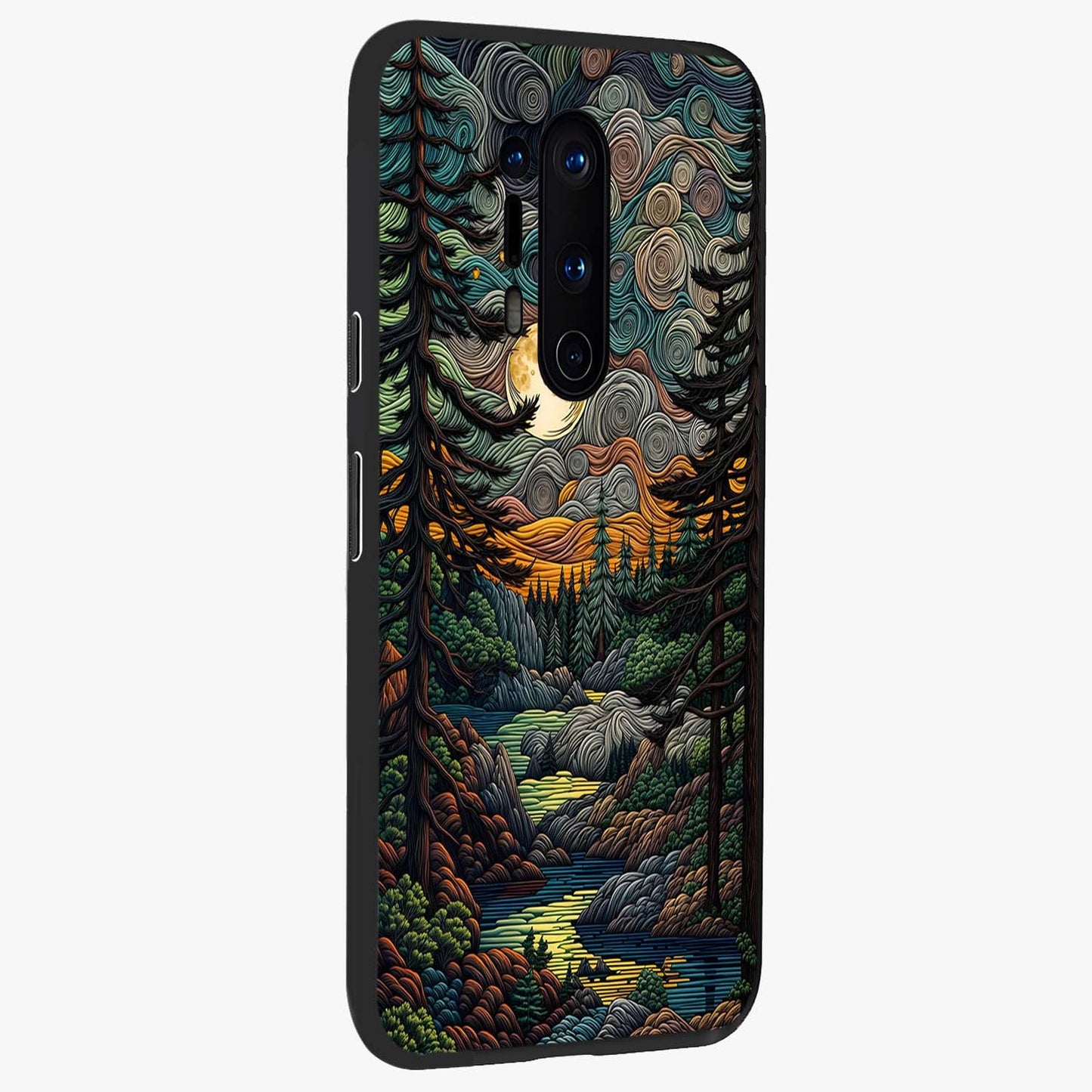 Moonlight Forest Dream Glass Case upright view showcasing magical forest artwork with calm night theme.