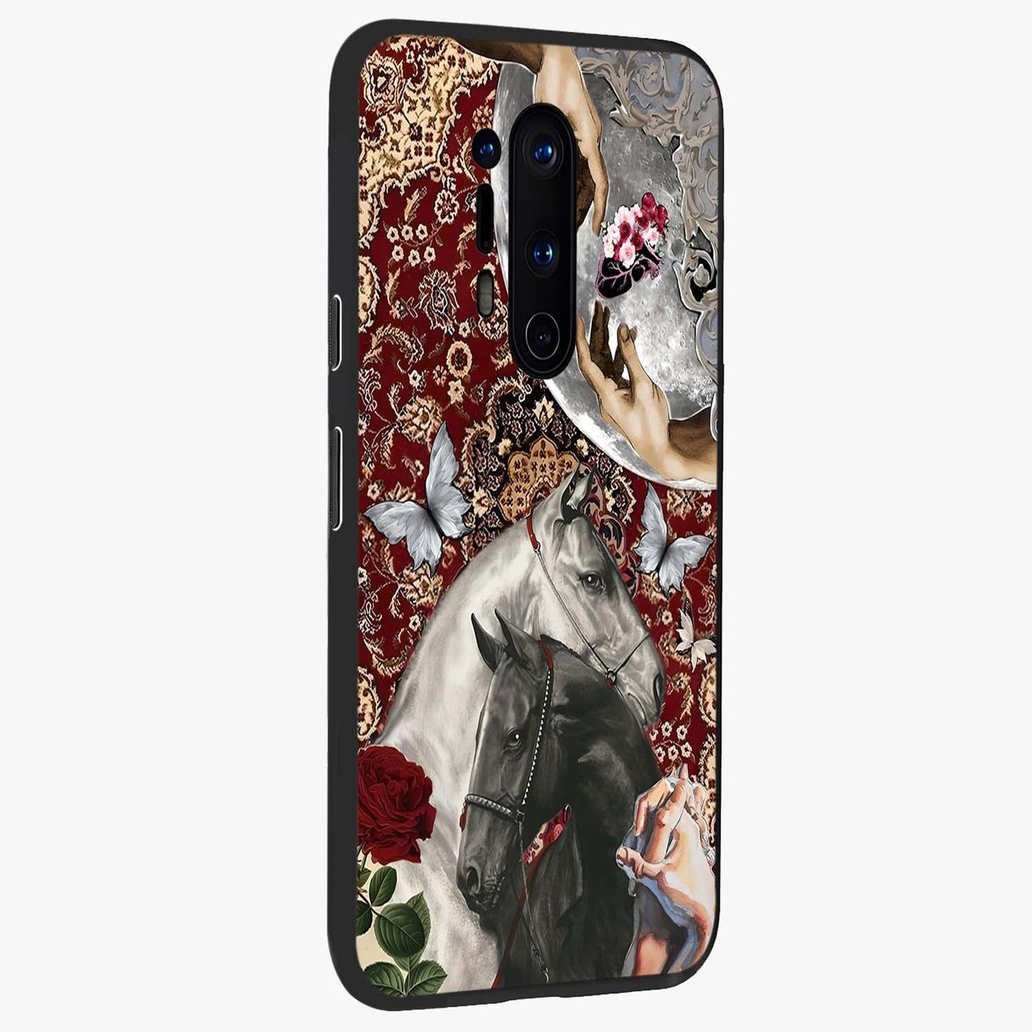 Moonlit Royal Stallion Glass Case upright view showcasing dramatic horse artwork with glowing moon themed design.
