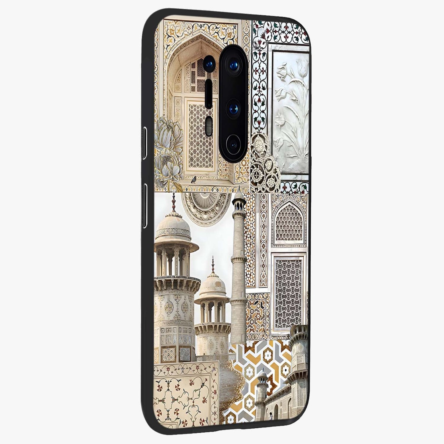 Mughal Marble Legacy Glass Case upright view showcasing ornate Mughal design with luxurious traditional theme.