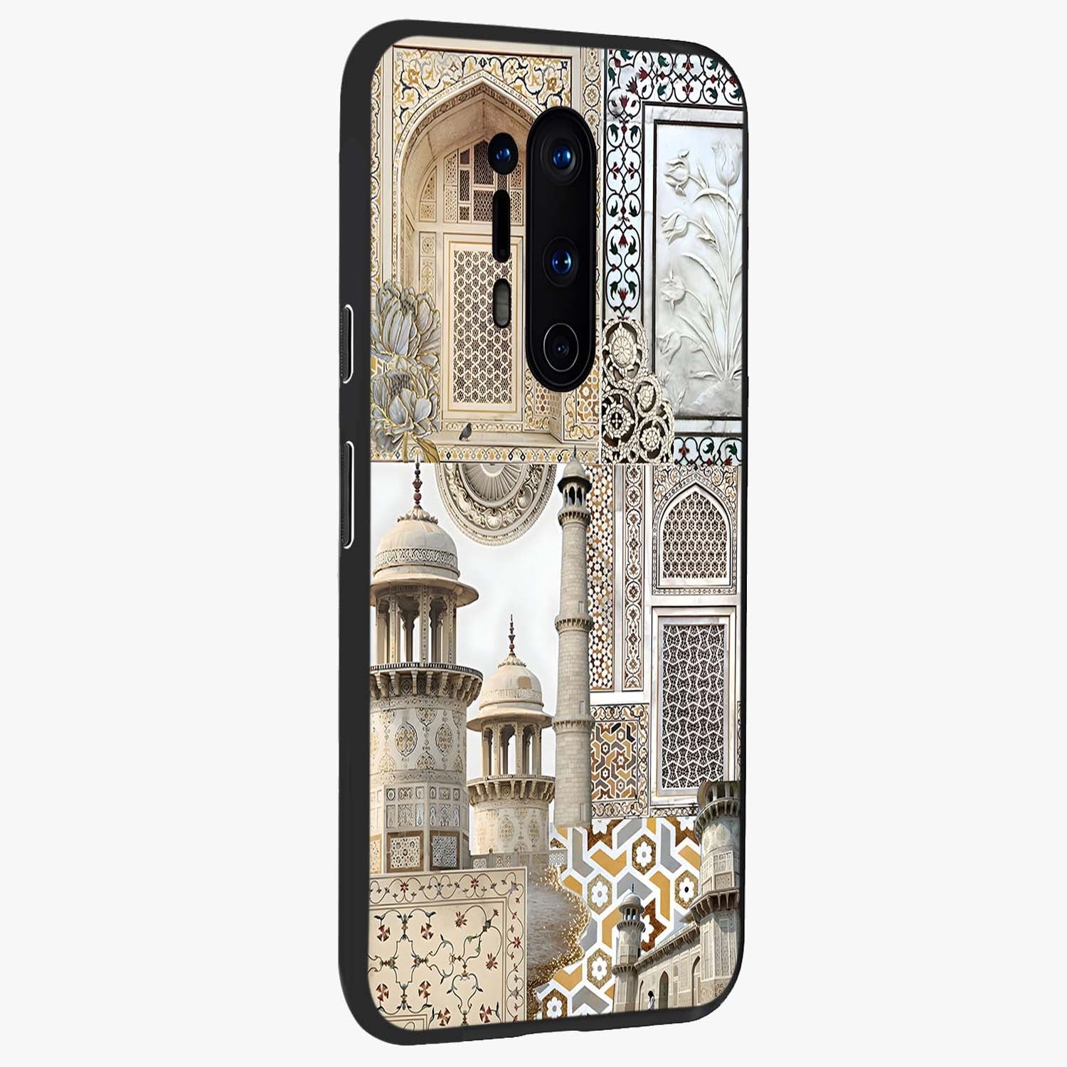 Mughal Marble Legacy Glass Case upright view showcasing ornate Mughal design with luxurious traditional theme.