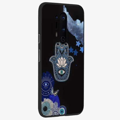 Mystic Hand Aura Glass Case upright view showcasing symbolic hand artwork with mystical energy theme.