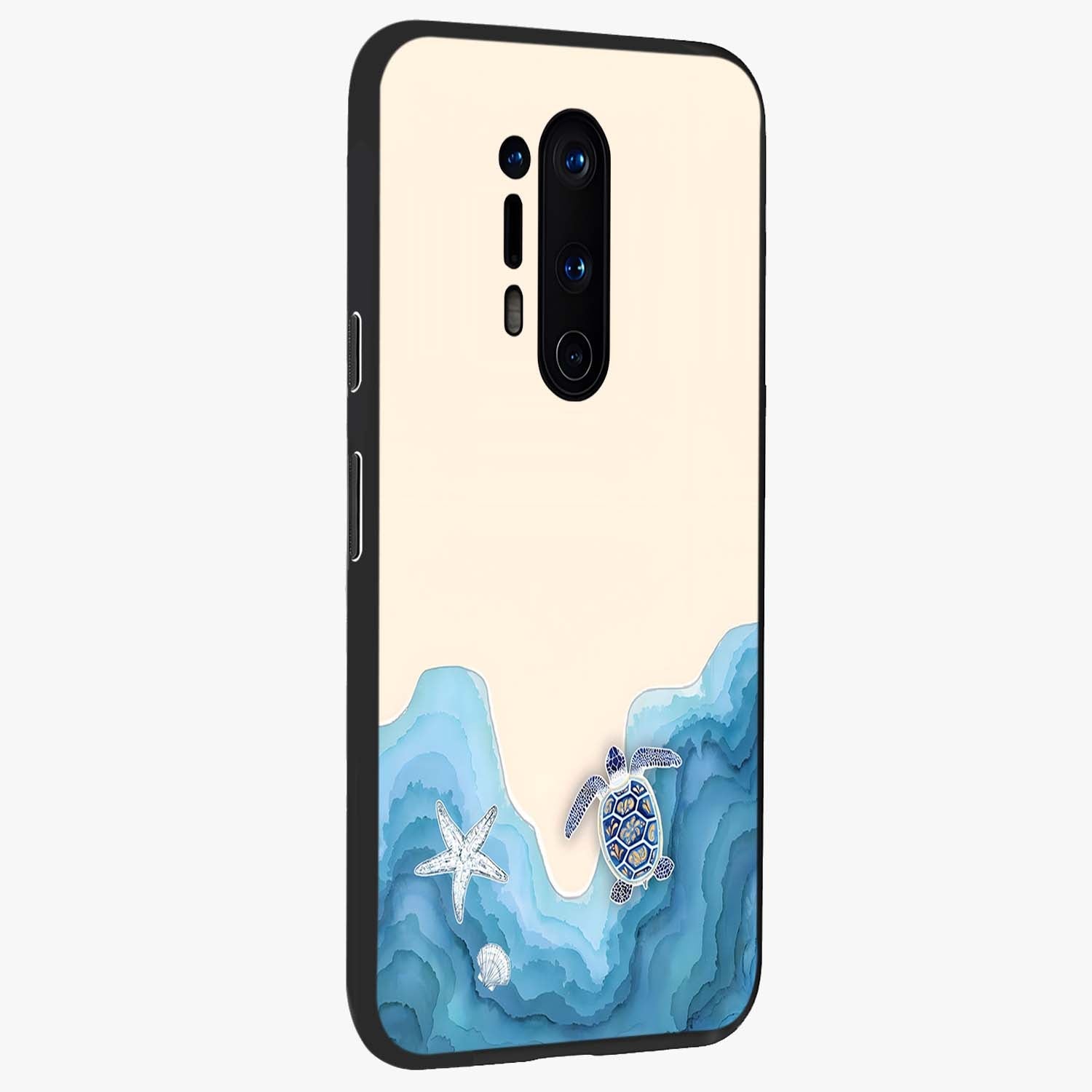 Ocean Drift Turtle Glass Case upright view showcasing calm underwater turtle artwork with nature inspired theme.