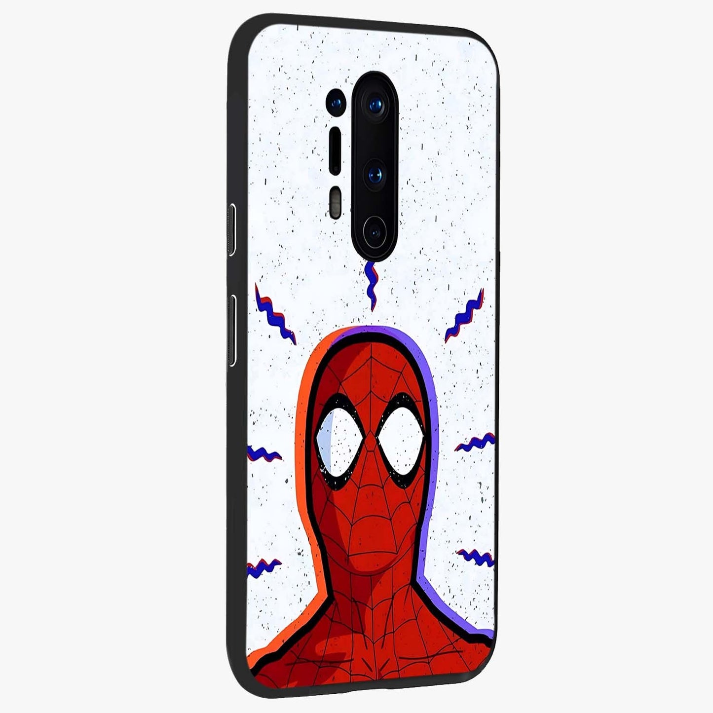 Omg Spiderman Glass Case upright view showcasing energetic superhero artwork with vibrant comic theme.