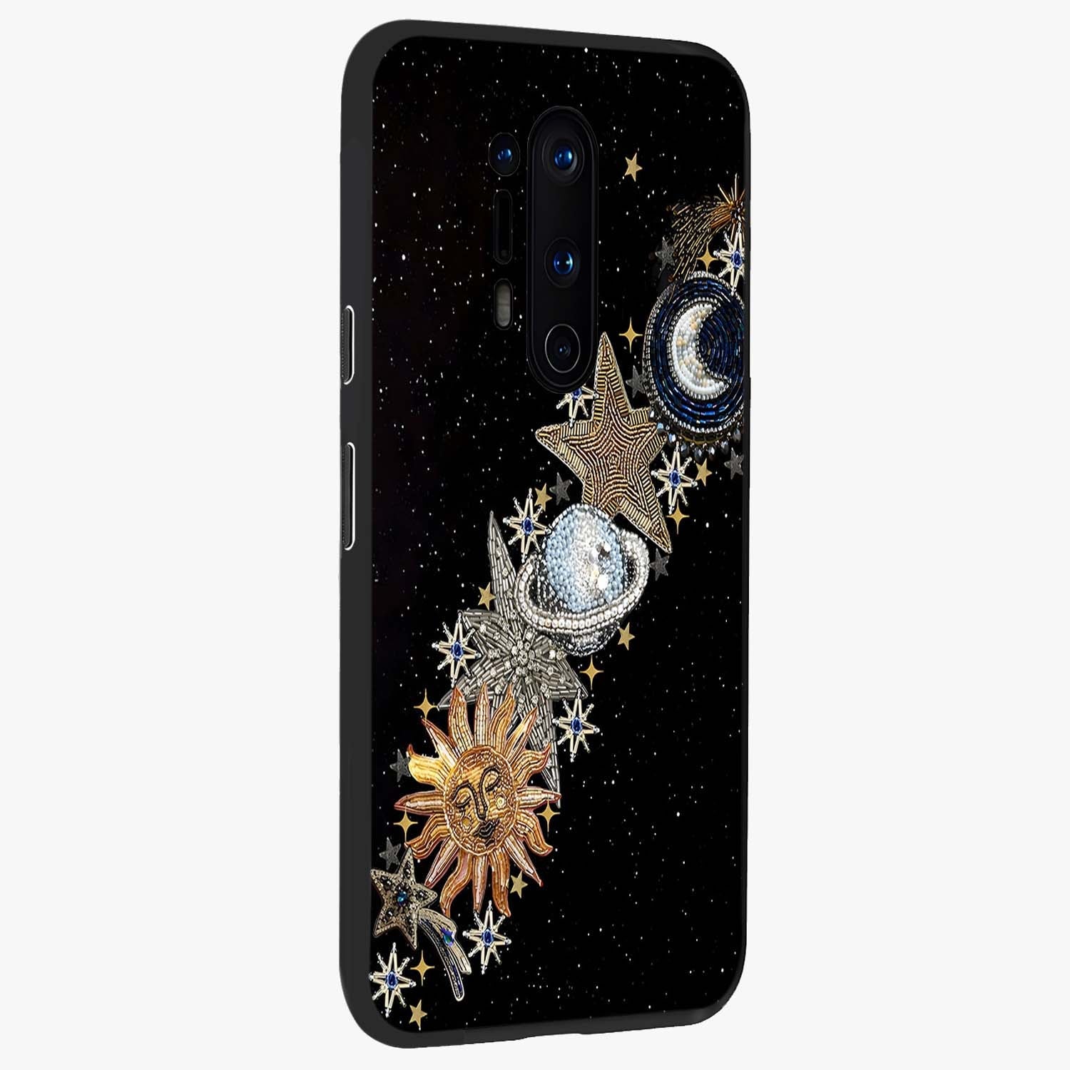 Pearls Universe Object Glass Case upright view showcasing decorative pearl themed artwork with cosmic elegance.