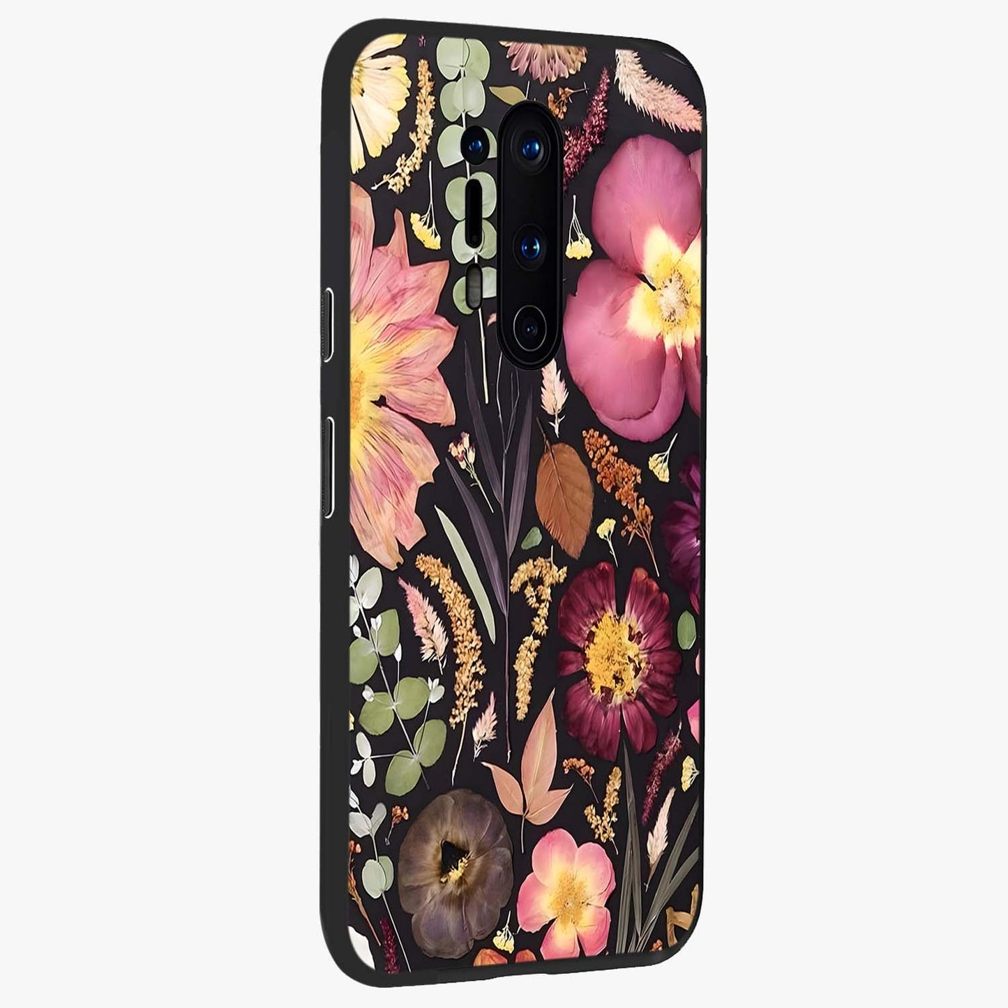 Petal Dream Tapestry Glass Case upright view showcasing detailed floral tapestry artwork with artistic nature theme.