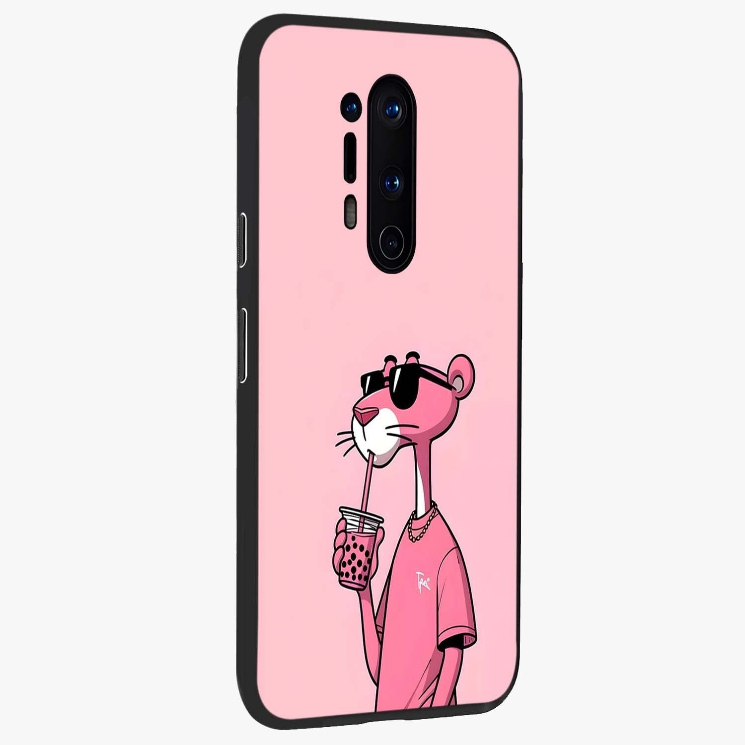 Pink Panther Glass Case upright view showcasing fun animated artwork with stylish retro cartoon theme.