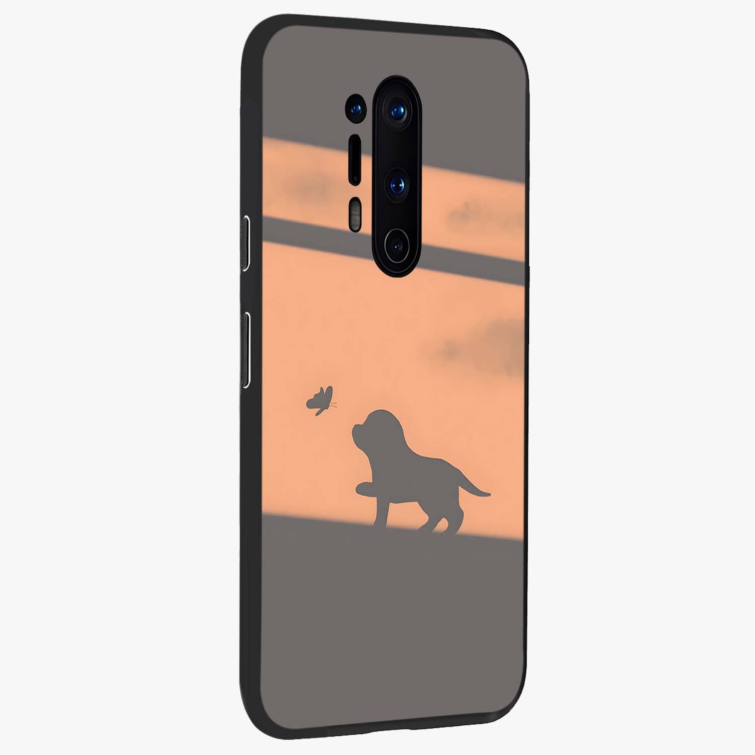 Puppy Shadow Art Glass Case upright view showcasing charming puppy artwork with creative silhouette theme.