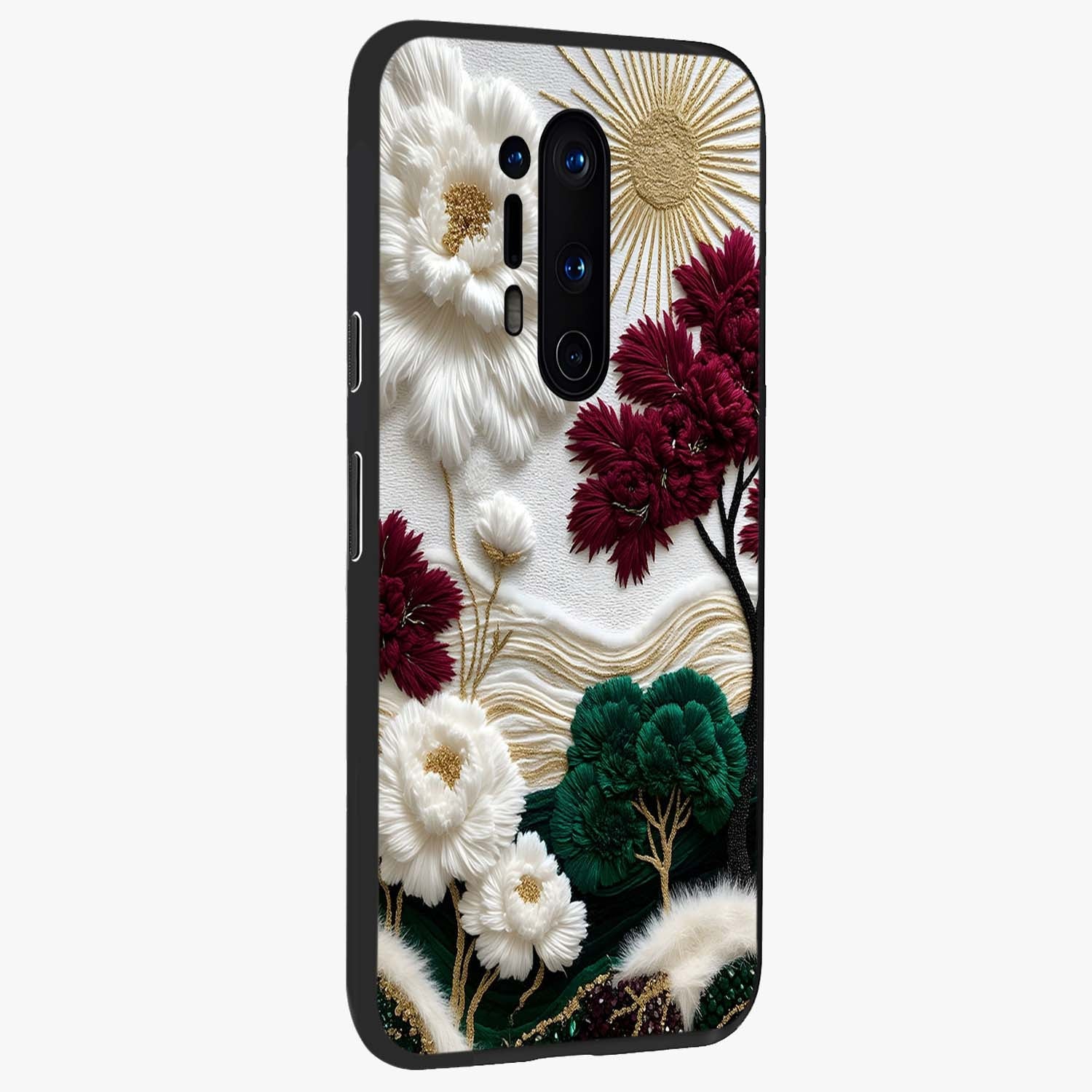 Radiant Bloom Elegance Glass Case upright view showcasing decorative flower artwork with refined botanical theme.