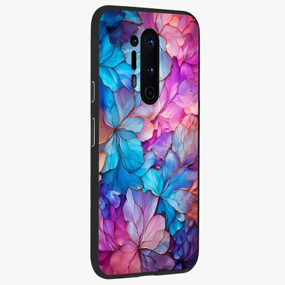 Radiant Floral Whirl Glass Case upright view showcasing lively floral artwork with decorative swirl theme.