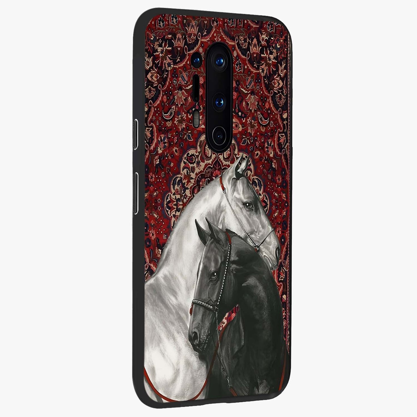 Regal Stallion Tapestry Glass Case upright view showcasing powerful horse artwork with elegant tapestry theme.