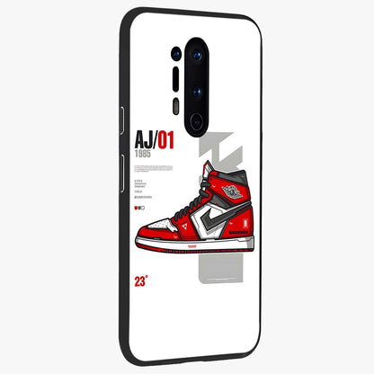 Retro Sneaker Blueprint Glass Case upright view showcasing stylish sneaker illustration with vintage streetwear theme.