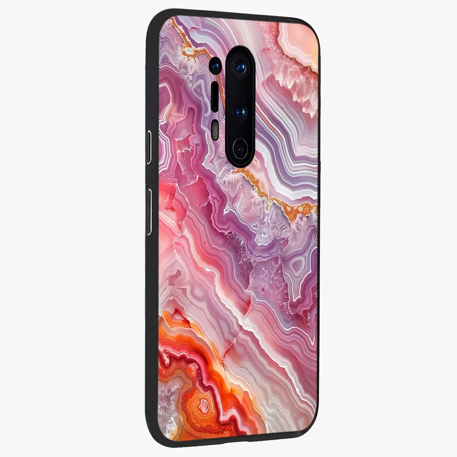 Rose Quartz Marble Glass Case upright view showcasing decorative marble artwork with luxurious pastel theme.