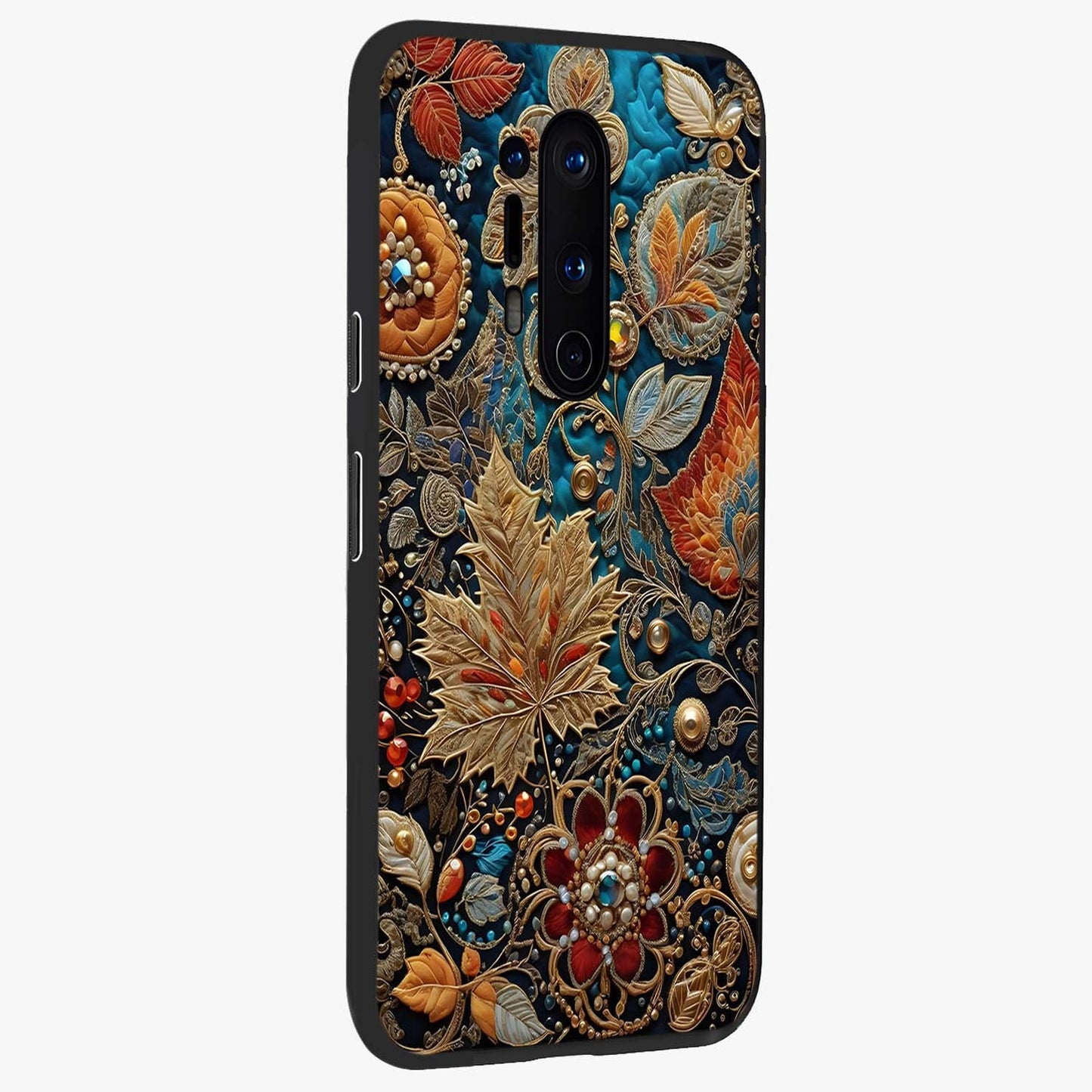 Royal Jewel Garden Glass Case upright view showcasing rich floral artwork with luxurious garden theme.
