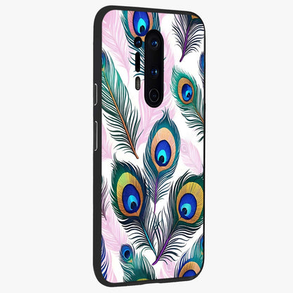 Royal Peacock Feathers Glass Case upright view showcasing elegant peacock feather artwork with decorative royal theme.
