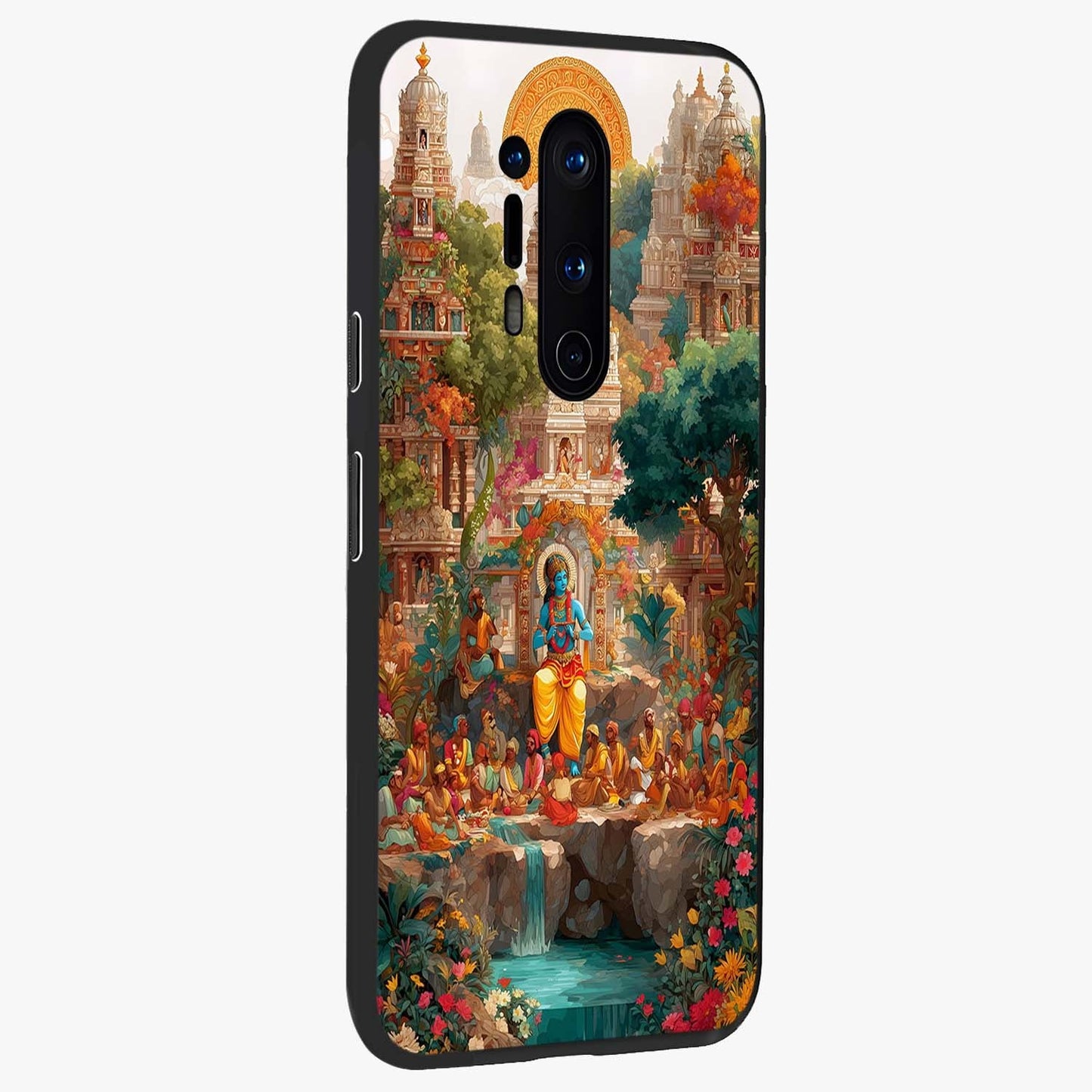 Sacred Sunlight Gods Glass Case upright view showcasing glowing divine artwork with sacred mythological theme.