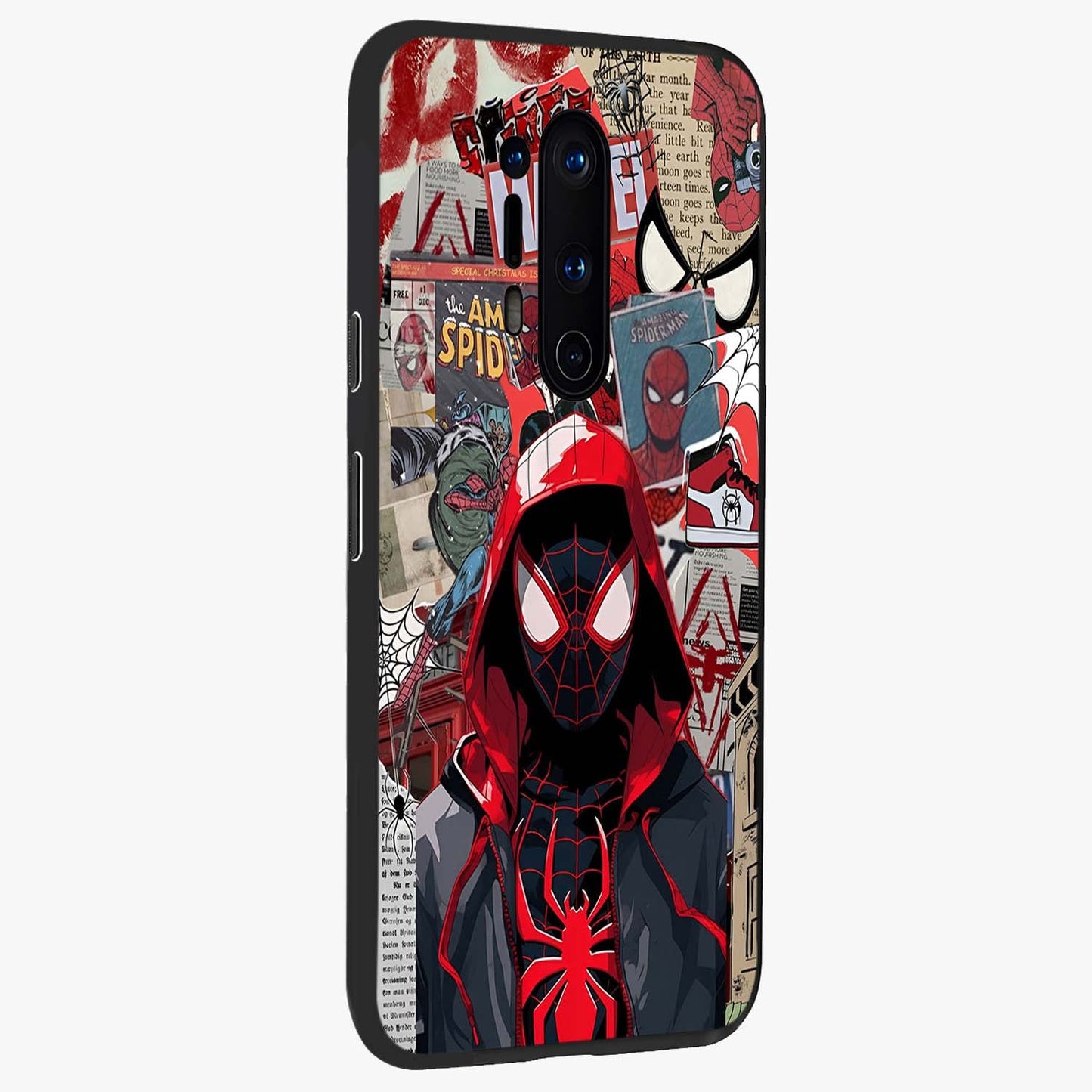 Spider Collage Street Glass Case upright view showcasing bold superhero artwork with urban street theme.