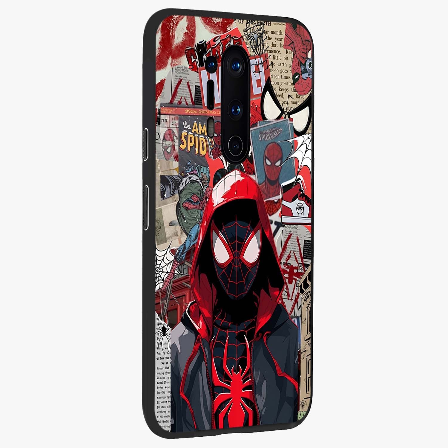 Spider Collage Street Glass Case upright view showcasing bold superhero artwork with urban street theme.