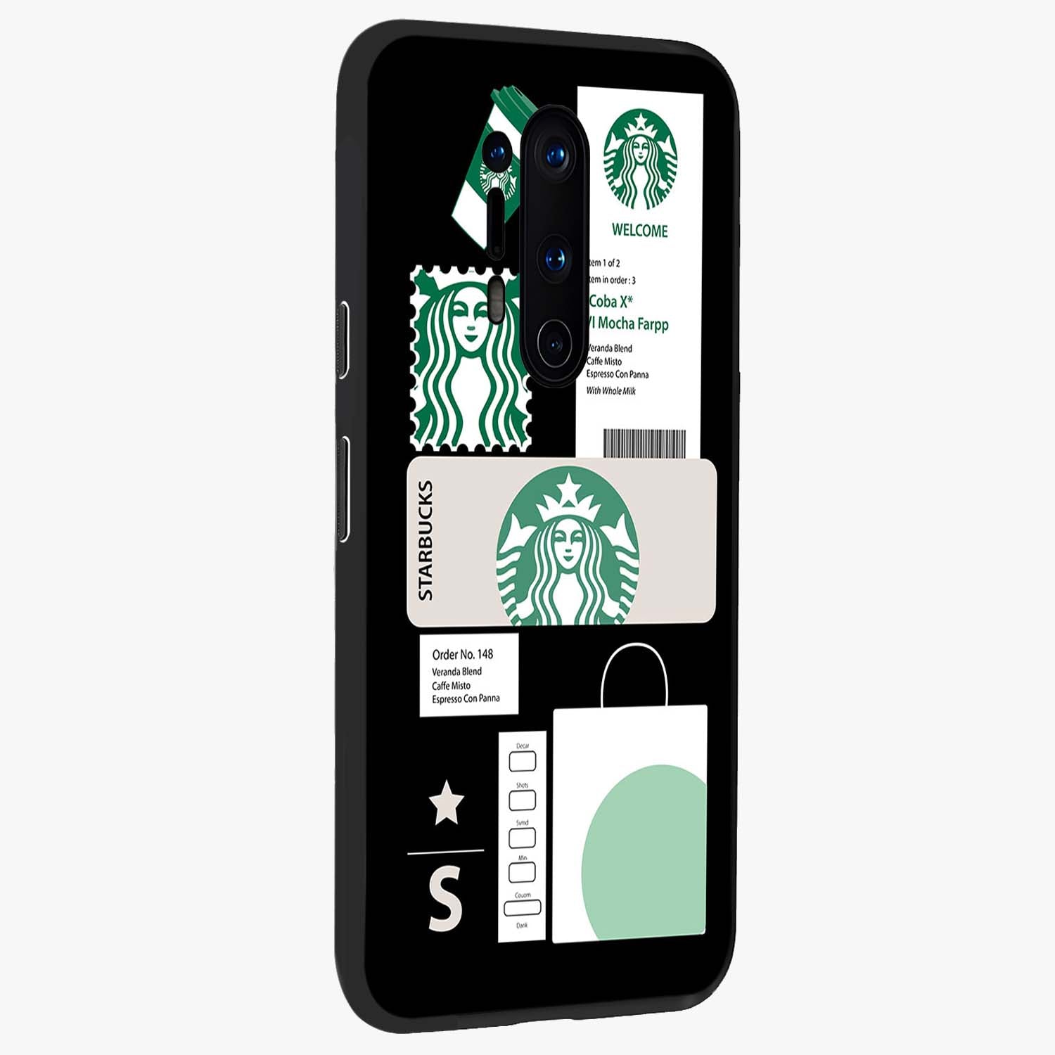 Starbucks Mocha Glass Case upright view showcasing trendy coffee inspired artwork with modern lifestyle theme.