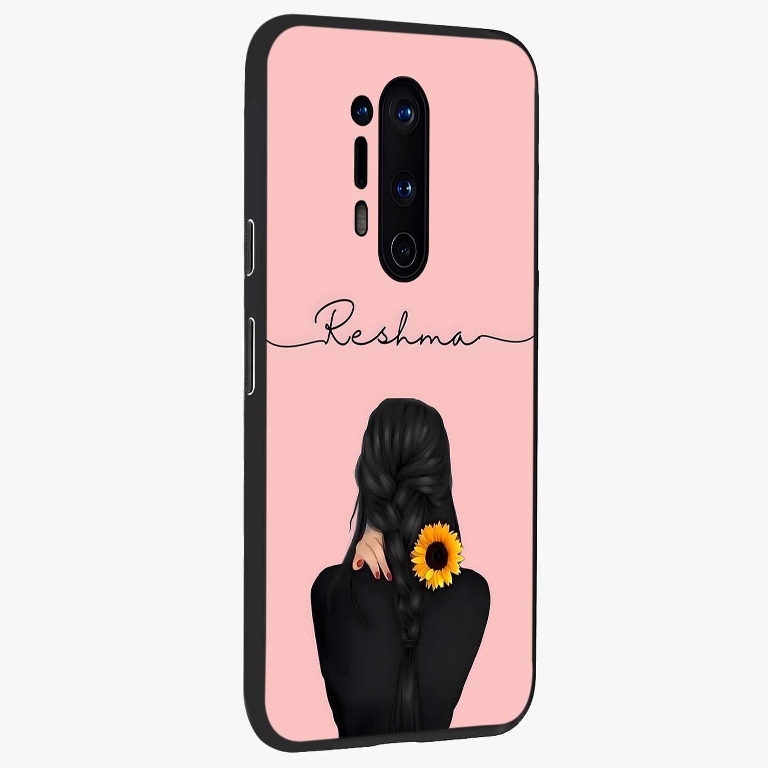 Sunflower Braid Beauty With Custom Name Glass Case upright view showcasing bright sunflower artwork with personalized floral aesthetic.