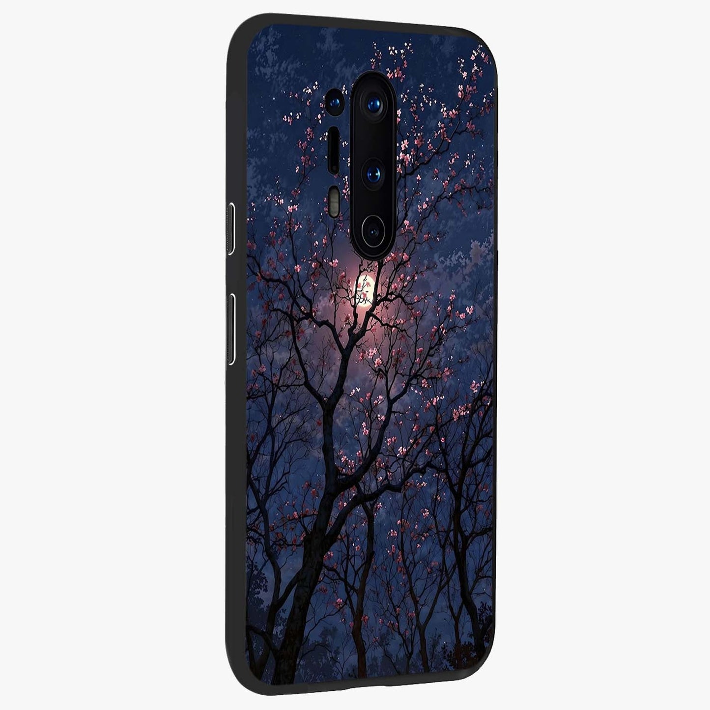 Twilight Sakura Serenade Glass Case upright view showcasing beautiful cherry blossom artwork with serene evening theme.