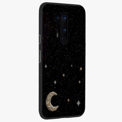 Twinkle Star With Half Moon Glass Case upright view showcasing glowing cosmic artwork with dreamy night theme.