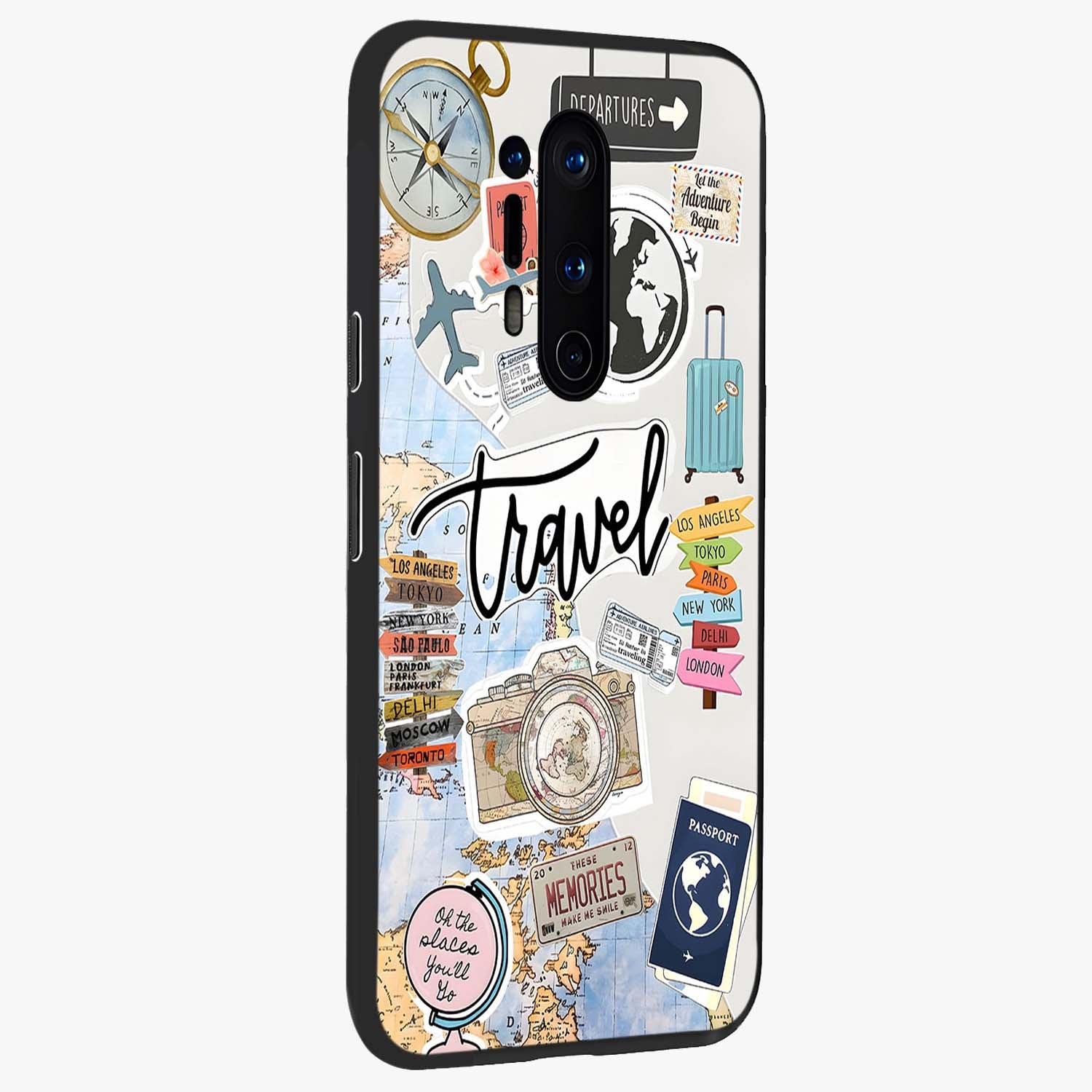 Wanderlust Journal Glass Case upright view showcasing wanderlust inspired artwork with creative exploration theme.