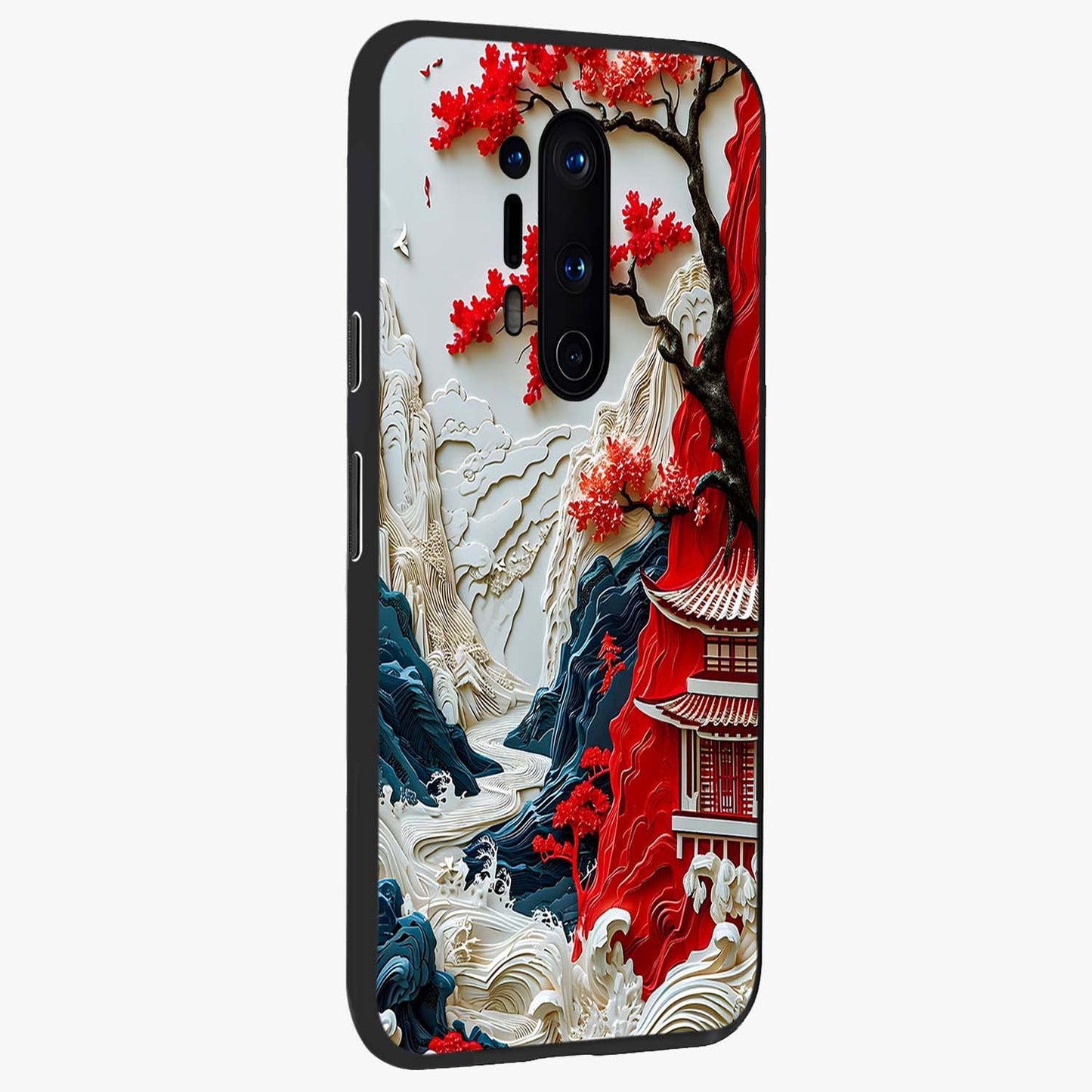 Whispers Of Sakura Waves Glass Case upright view showcasing delicate cherry blossom artwork with elegant nature theme.