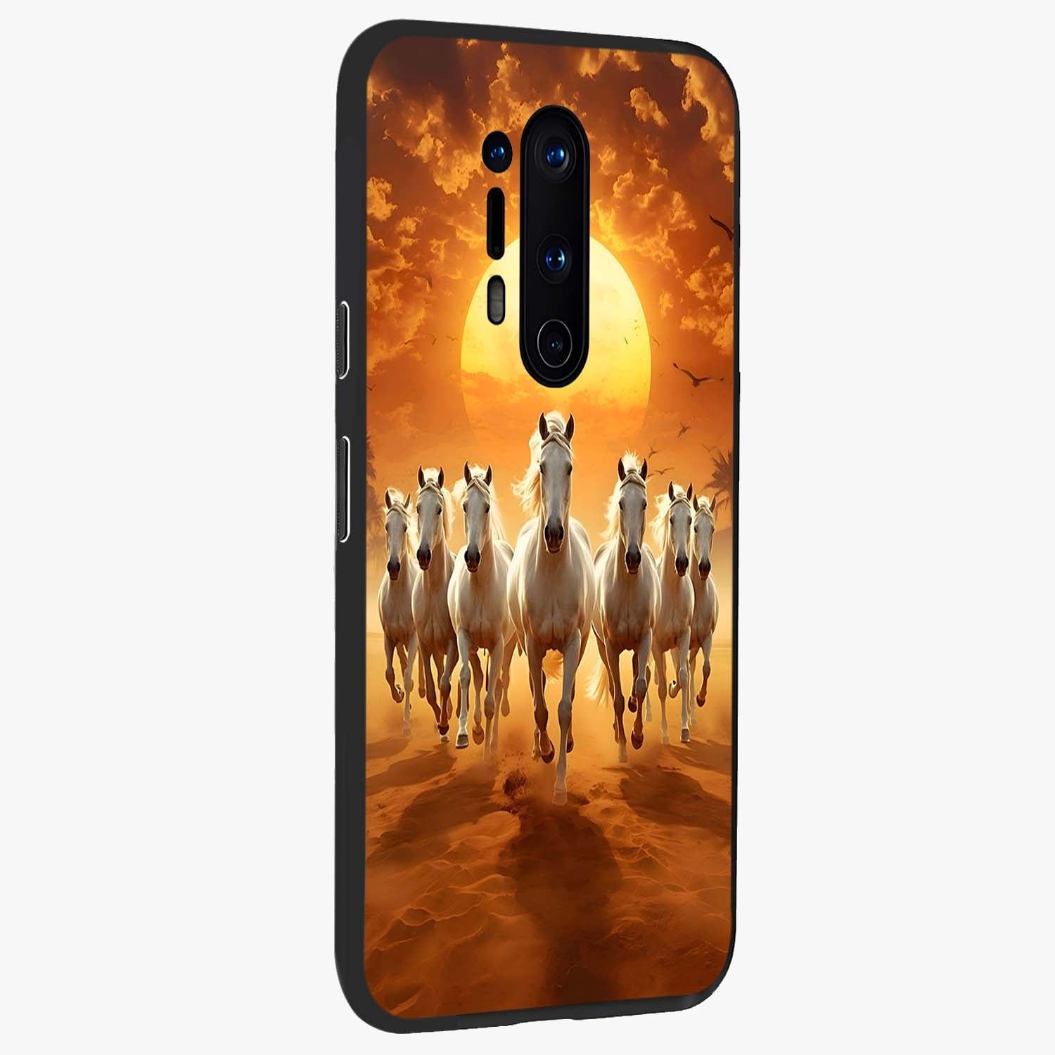 Wild Sunset Majesty Glass Case upright view showcasing dramatic sunset artwork with bold nature theme.