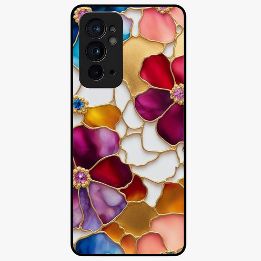 Marble Flower Pattern Glass Case showing flat back view with marble texture floral artwork and glossy glass finish.