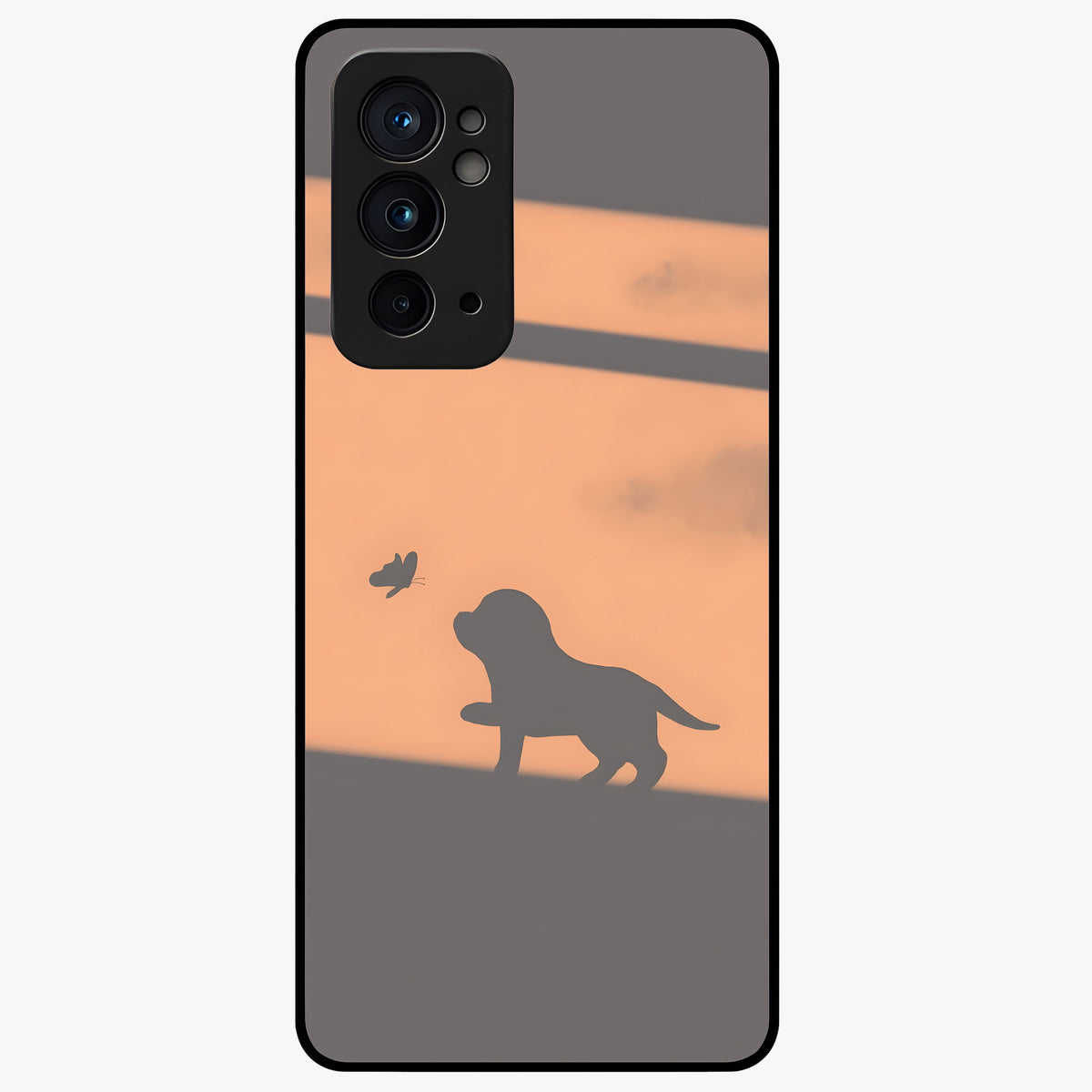 Puppy Shadow Art Glass Case showing flat back view with cute puppy shadow style artwork and glossy glass finish.