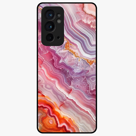 Rose Quartz Marble Glass Case showing flat back view with pink marble quartz texture artwork and glossy glass finish.