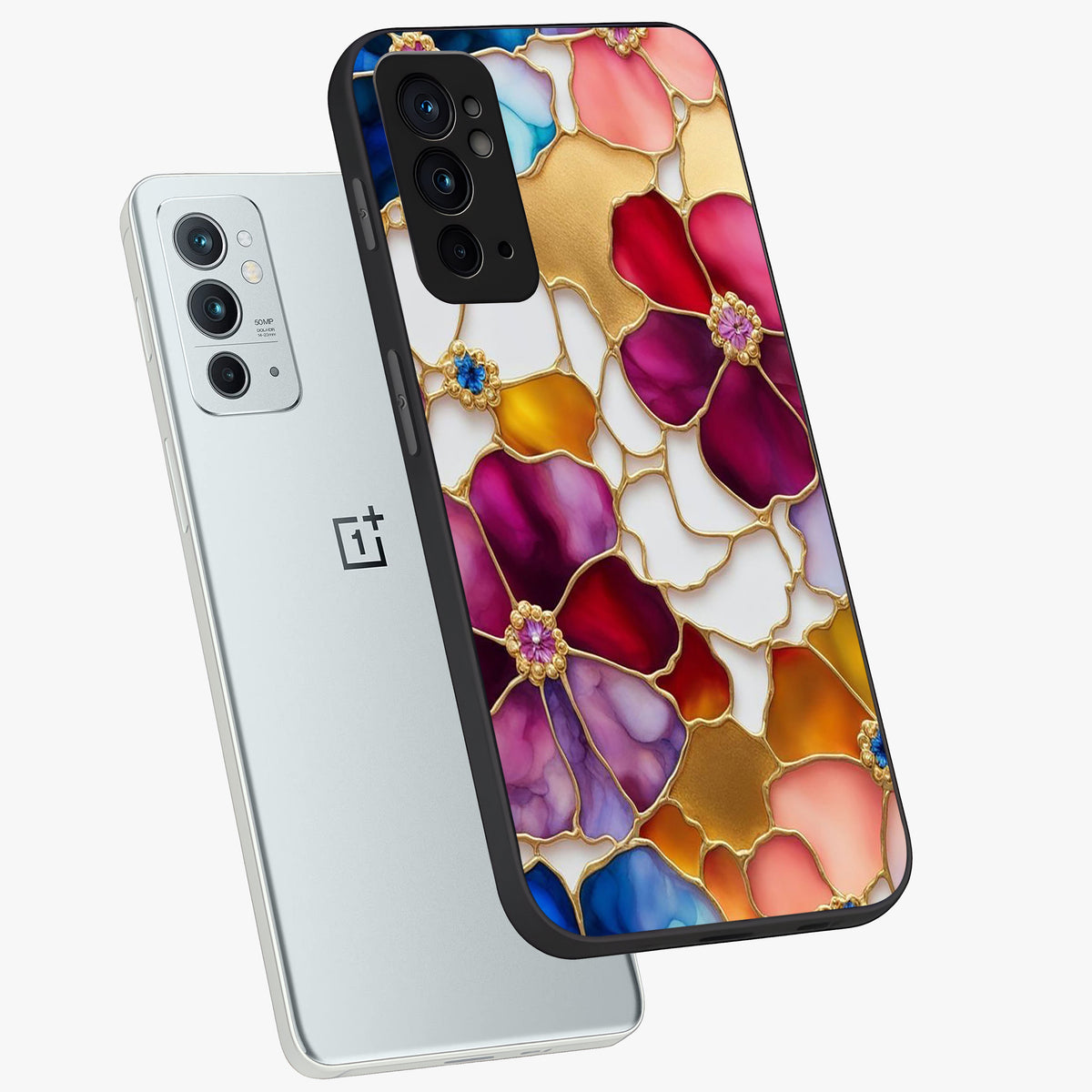 Marble Flower Pattern Glass Case displayed in angled mockup highlighting elegant marble floral design with modern aesthetic.