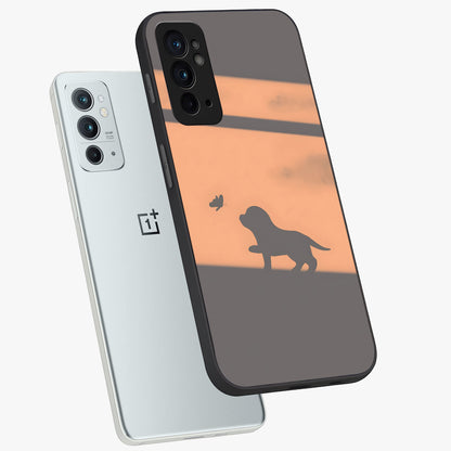 Puppy Shadow Art Glass Case displayed in angled mockup highlighting playful dog illustration with artistic shadow aesthetic.