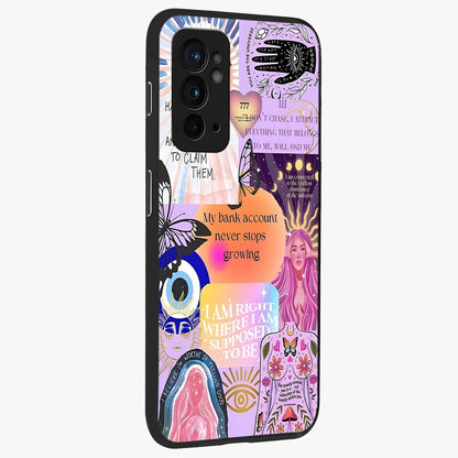 Manifestation Collage Glass Case upright view showcasing artistic manifestation themed artwork with creative style.