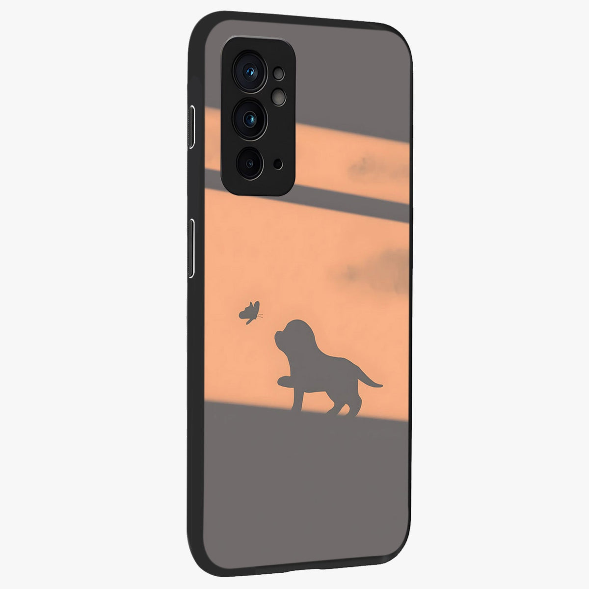 Puppy Shadow Art Glass Case upright view showcasing charming puppy artwork with creative silhouette theme.