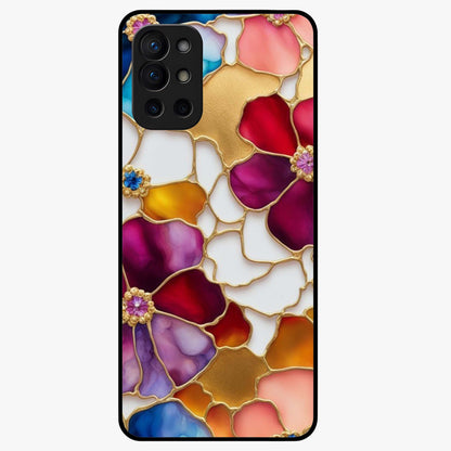 Marble Flower Pattern Glass Case showing flat back view with marble texture floral artwork and glossy glass finish.