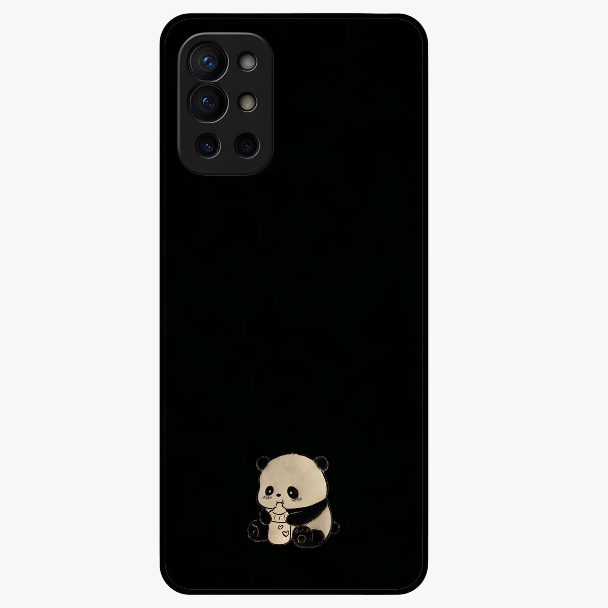 Midnight Panda Love Glass Case showing flat back view with cute panda themed artwork and glossy glass finish.