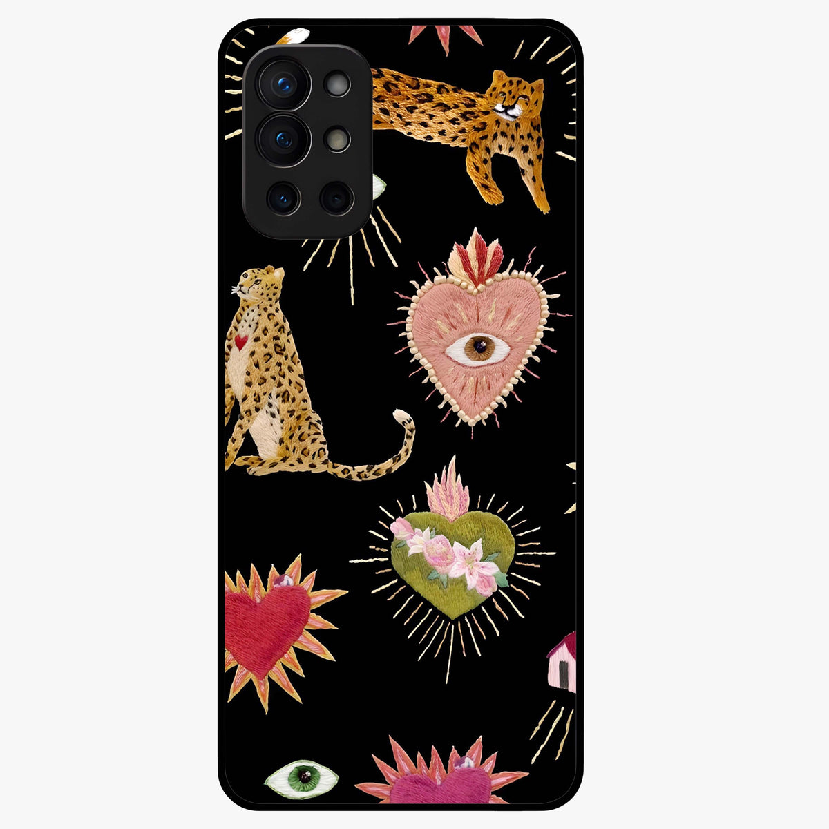 Sacred Jungle Heart Glass Case showing flat back view with jungle inspired heart artwork and glossy glass finish.