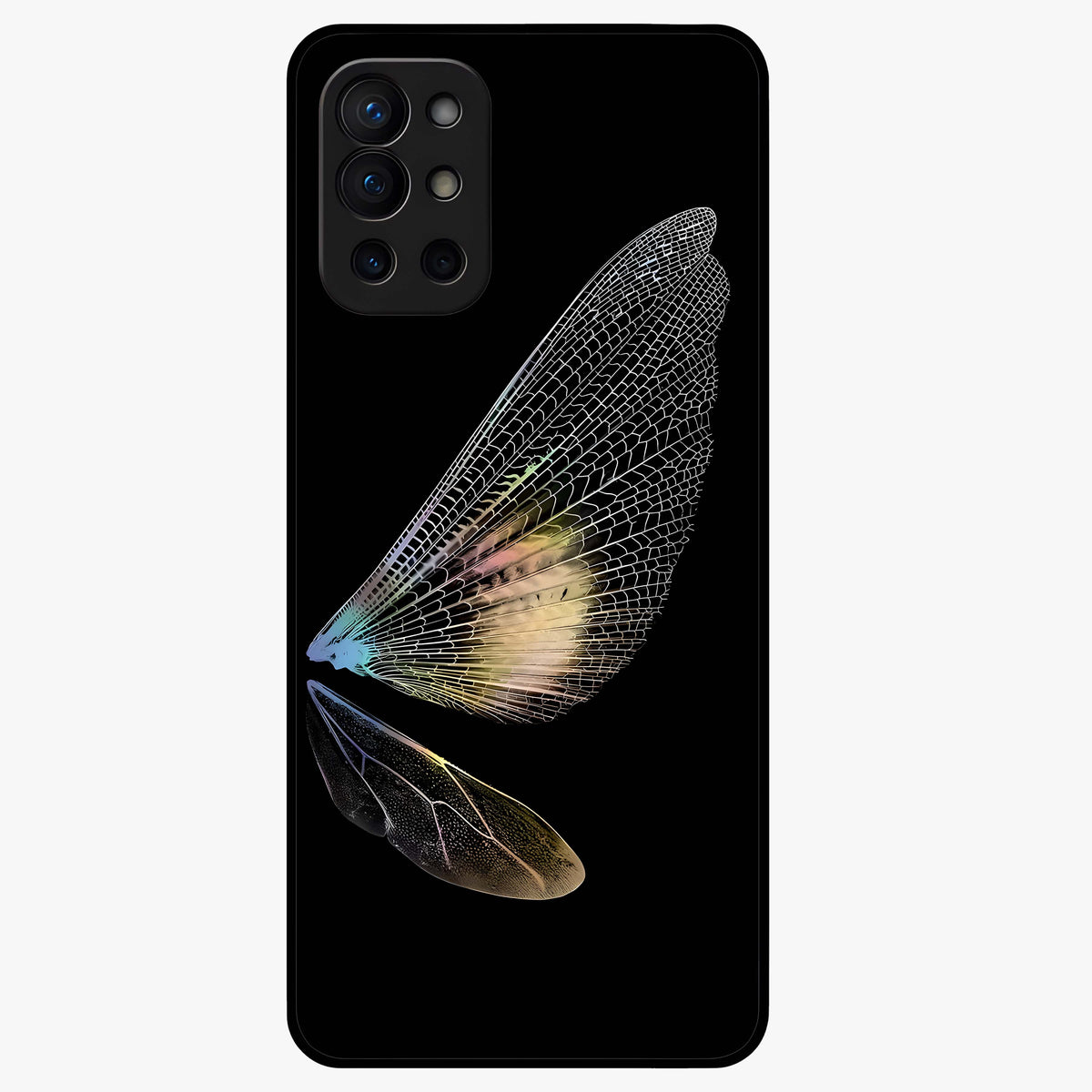 Whispers Of Wings Glass Case showing flat back view with graceful wing inspired artwork and glossy glass finish.
