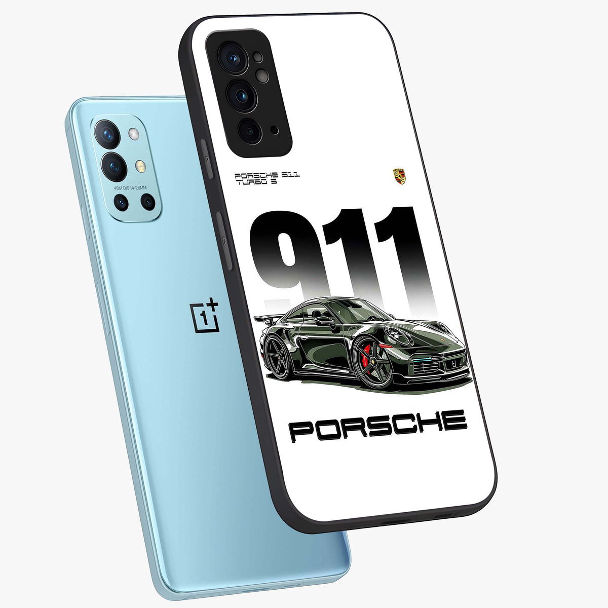911 Turbo Dominance Glass Case displayed in premium angled mockup highlighting sporty car illustration and sleek glass surface.